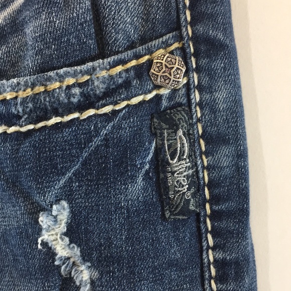 Silver Suki Mid Pencil Skinny Jeans Womens 30/31 Dark Wash Distressed Denim - Picture 3 of 13
